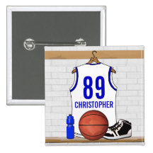 Jersey azul blanco personalizado del baloncesto pin