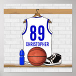 Jersey azul blanco personalizado del baloncesto poster