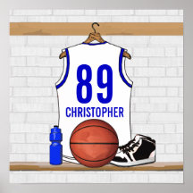 Jersey azul blanco personalizado del baloncesto poster