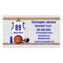 Jersey azul blanco personalizado del baloncesto tarjetas personales