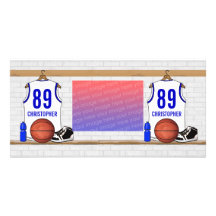 Jersey azul blanco personalizado del baloncesto tarjetas personales con fotos