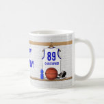 Jersey azul blanco personalizado del baloncesto taza de café
