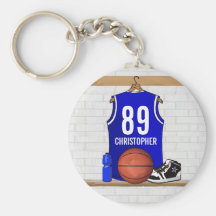 Jersey azul personalizado del baloncesto llavero