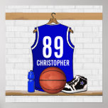 Jersey azul personalizado del baloncesto poster