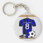 Jersey de fútbol negro y azul personalizado del fú llaveros