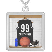 Jersey negro personalizado del baloncesto pendientes