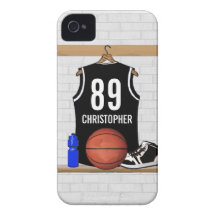 Jersey negro personalizado del baloncesto iPhone 4 Case-Mate cárcasas