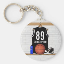 Jersey negro personalizado del baloncesto llaveros