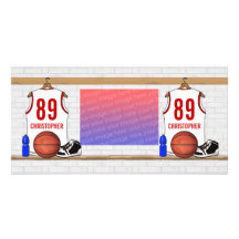 Jersey personalizado del baloncesto (rojo blanco) tarjetas fotográficas personalizadas