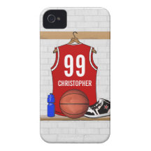 Jersey personalizado del baloncesto (rojo) iPhone 4 Case-Mate protector
