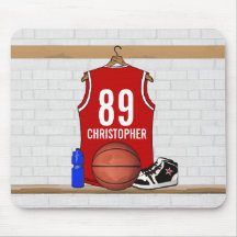 Jersey rojo personalizado del baloncesto tapetes de raton
