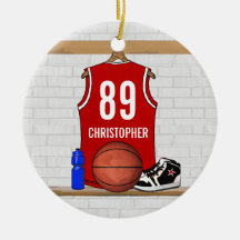 Jersey rojo personalizado del baloncesto ornamentos de navidad