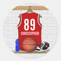 Jersey rojo personalizado del baloncesto etiquetas redondas