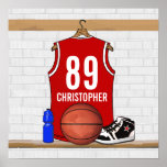 Jersey rojo personalizado del baloncesto poster