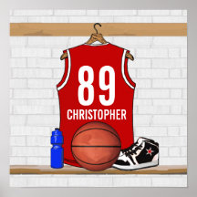 Jersey rojo personalizado del baloncesto poster