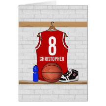 Jersey rojo personalizado del baloncesto tarjeta
