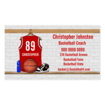 Jersey rojo personalizado del baloncesto tarjetas de visita