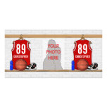Jersey rojo personalizado del baloncesto tarjetas fotográficas 