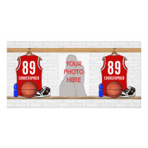 Jersey rojo personalizado del baloncesto tarjetas fotográficas 