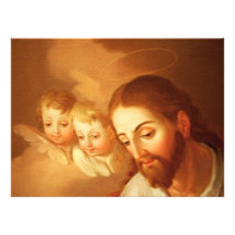 Jesucristo y ángeles que miran abajo de cielo comunicados
