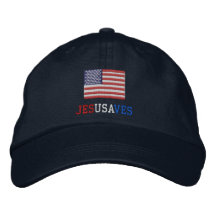 Jesús ahorra con la bandera americana gorra de béisbol