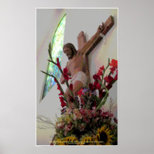Jesús en la cruz con las flores (monasterio) poster