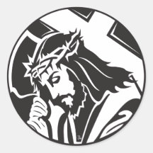 Jesús que lleva al pegatina cruzado