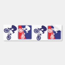 Jinete de BMX - blanco y azul rojos Pegatina De Parachoque