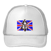 Jinete de la vespa con el fondo de Union Jack Gorras De Camionero