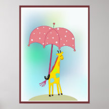 jirafa con un paraguas poster