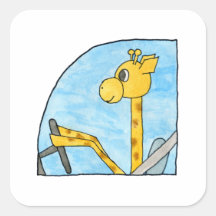 Jirafa que conduce un coche calcomania cuadradas personalizada