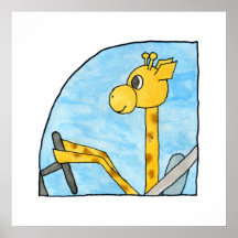 Jirafa que conduce un coche poster