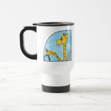 Jirafa que conduce un coche taza de café