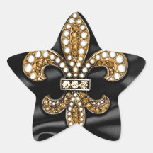 Joya negra del satén de la flor de lis del oro calcomanías forma de estrellas personalizadas