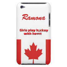 ¡Jugador de hockey del chica! - La bandera canadie iPod Case-Mate Protectores