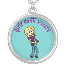 Jugador de saxofón de sexo femenino rubio colgante personalizado