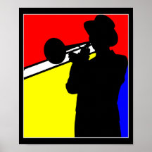 Jugador de trombone de la silueta, arte mondrian d posters