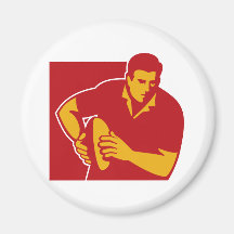 jugador del rugbi que corre con la bola iman para frigorífico