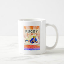 jugador del rugbi que se zambulle para anotar un e taza de café