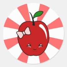 Kawaii Apple (chica) Etiquetas Redondas