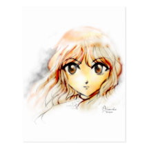 Kawaii grande de los ojos del bosquejo del chica d tarjetas postales