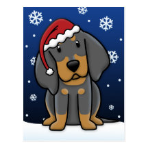 Kawaii negro y postal del navidad del Coonhound de