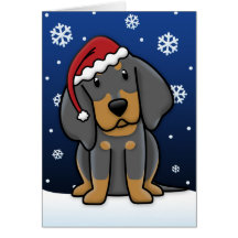 Kawaii negro y tarjeta de Navidad del Coonhound de