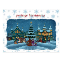 kerst stad postkaart met sneeuwrand nl wens kaart