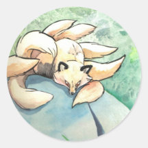 kitsune en roca etiquetas redondas