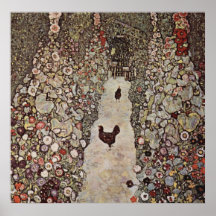 Klimt, jardín de Gustavo con el poster de los gall