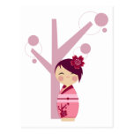 Kokeshi Sakura y postal del cerezo