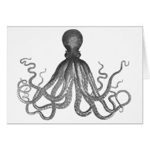 Kraken - pulpo gigante negro/Cthulu Felicitación