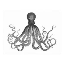 Kraken - pulpo gigante negro/Cthulu Postales