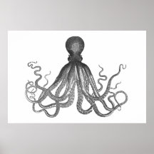 Kraken - pulpo gigante negro/Cthulu Posters
